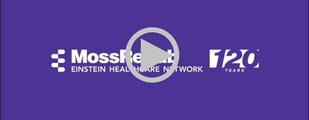 MossRehab 120th Anniversary logo with a play button in the center